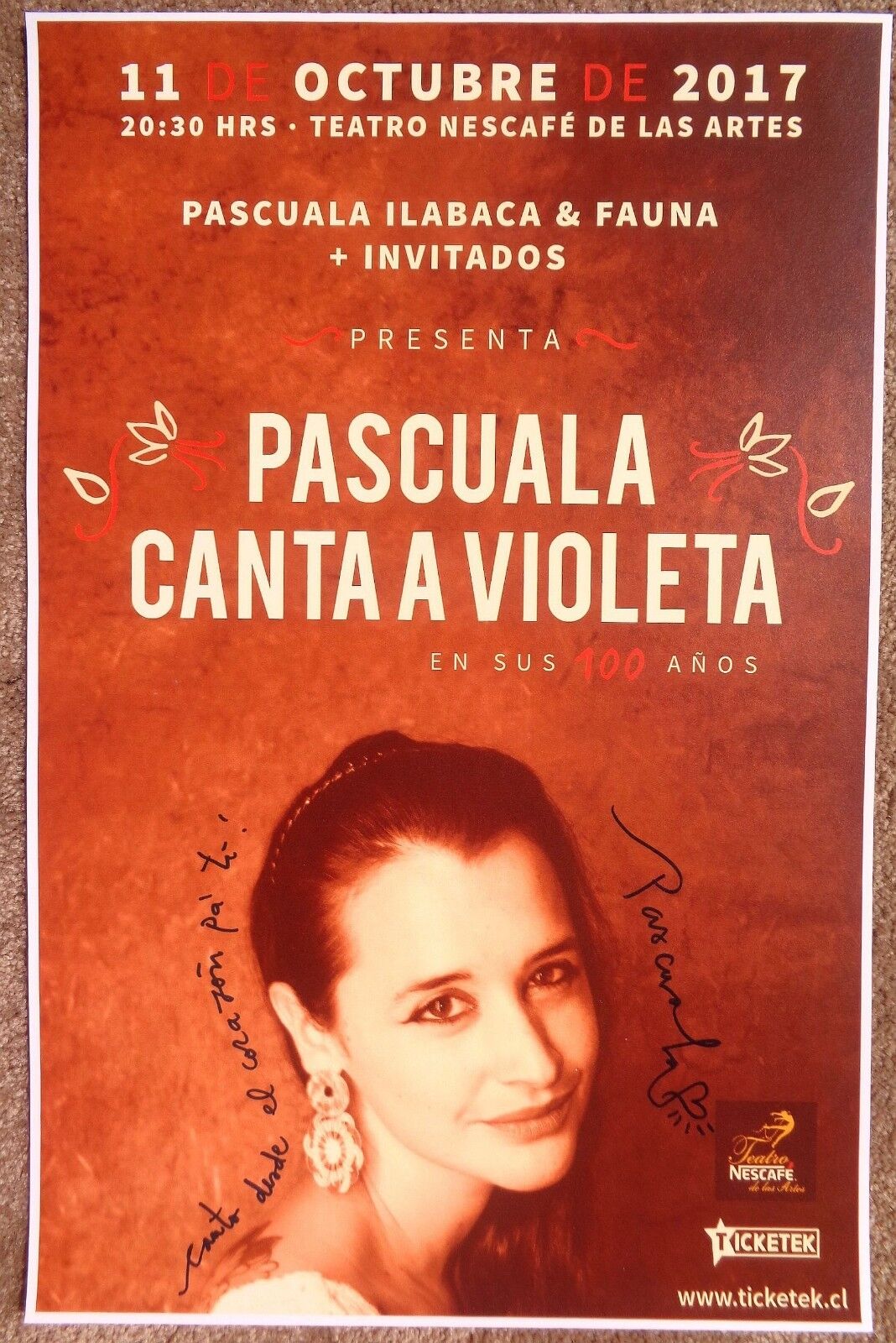 Signed PASCUALA ILABACA Gig POSTER In-Person w/proof Autograph Concert Chile