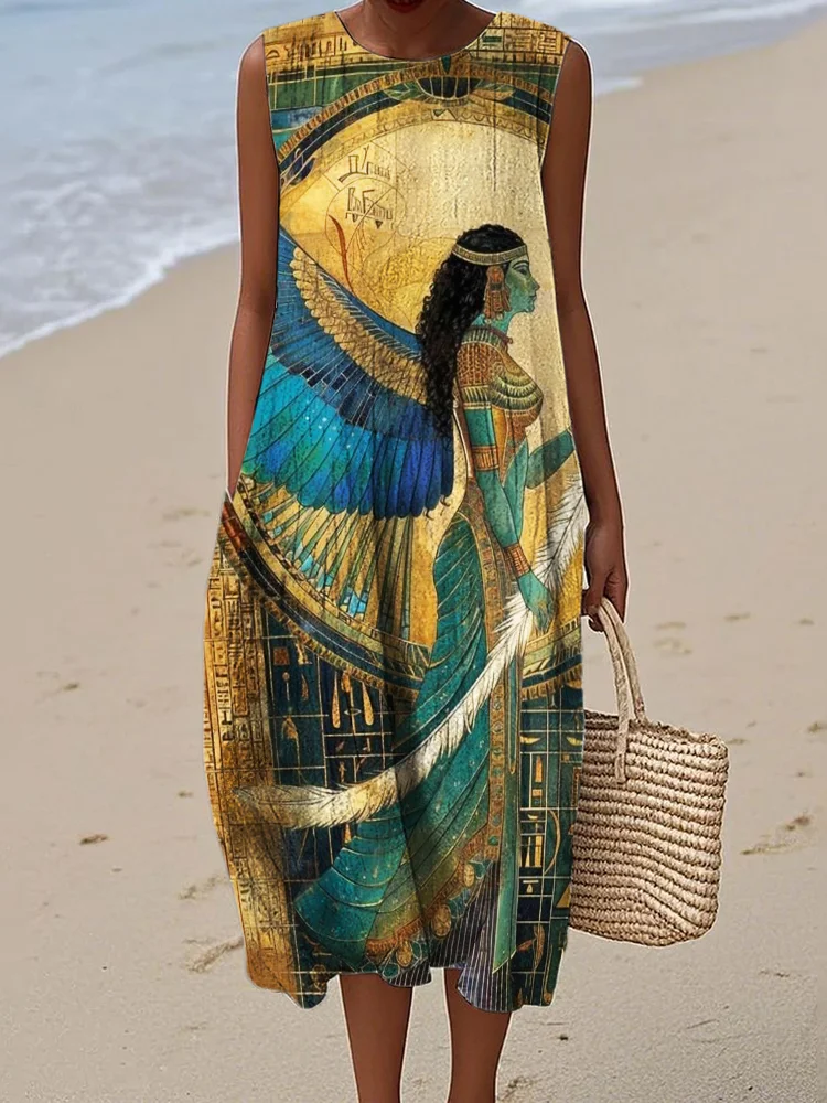 Ancient Egyptian Divine Godness Art Flowy Linen Dress