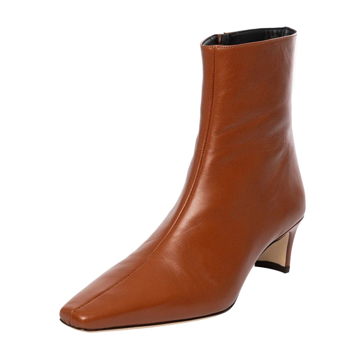 Vegan Leather Zipper Snip Toe Block Heeled Ankle Boots in Brown Nicepairs
