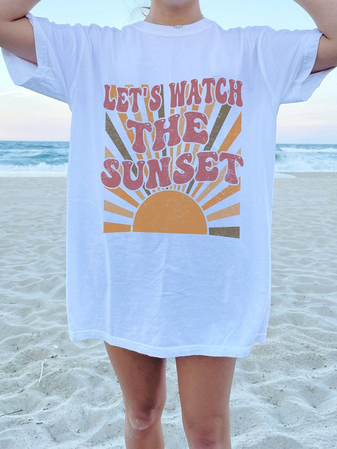 Let's Watch The Sunset Women's Aesthetic Oversized Cotton T-Shirt