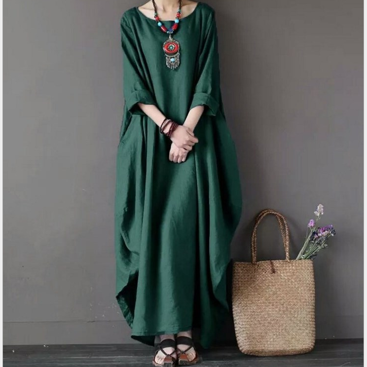 ⚡NEW SEASON⚡Ladies Casual Solid Color Cotton And Linen Loose Dress
