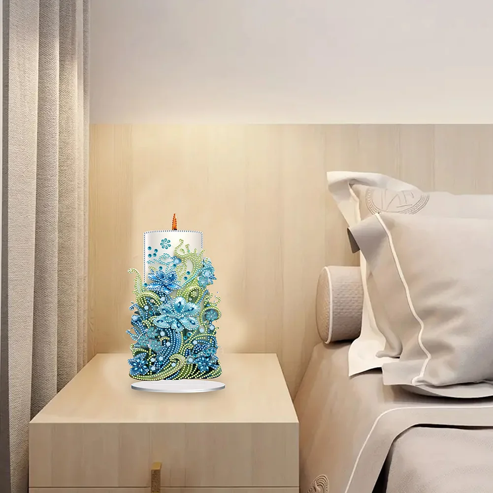 DIY Flowers Candle Acrylic Diamond Painting Tabletop Ornaments Kit for Office Desktop Decor