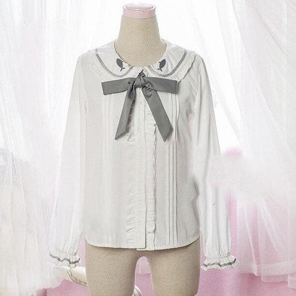 Kawaii Lolita Gray Coat +Gothic Blouse And Skirt Set Suit SP15098
