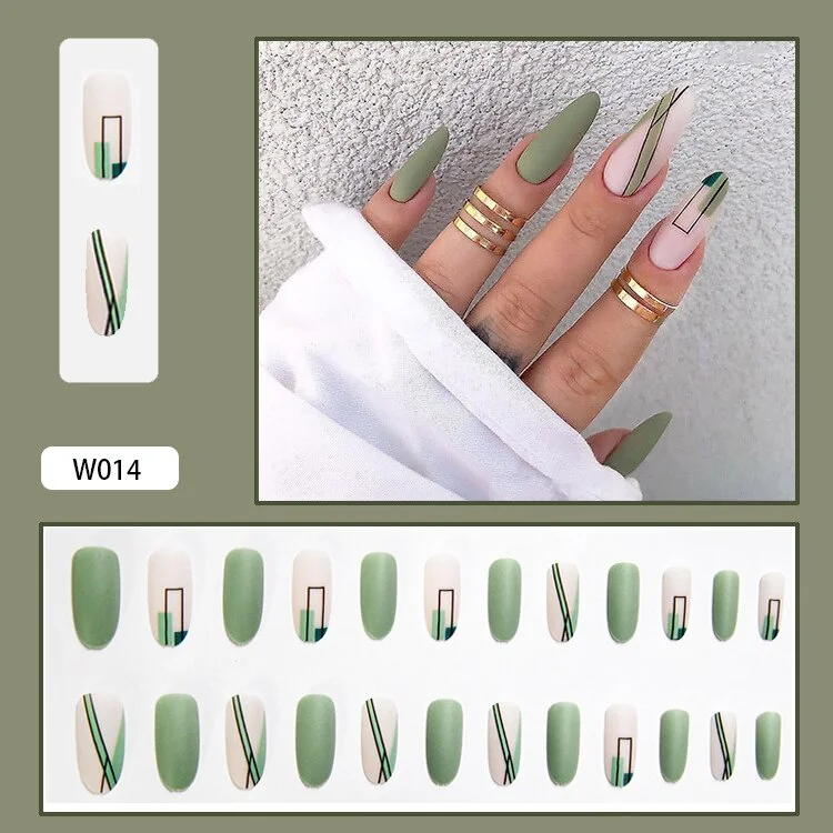 24Pcs/Set French Contracted Artistic Line Drip Shaped Short Wearable False Nails With Glue Manicure Art Tools Fake Nails-Nail Inspo