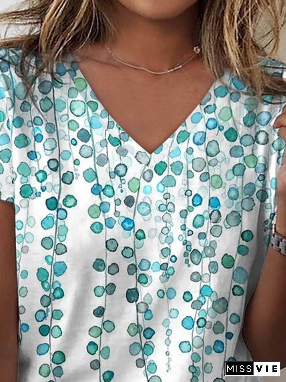 V Neck Loosen Leaves T-Shirt