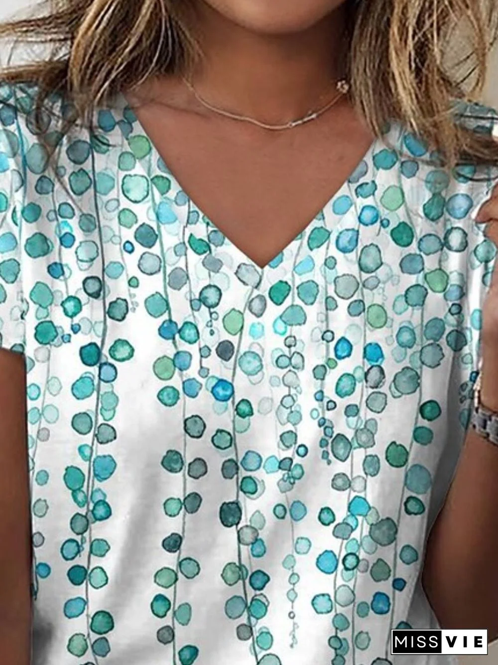 V Neck Loosen Leaves T-Shirt