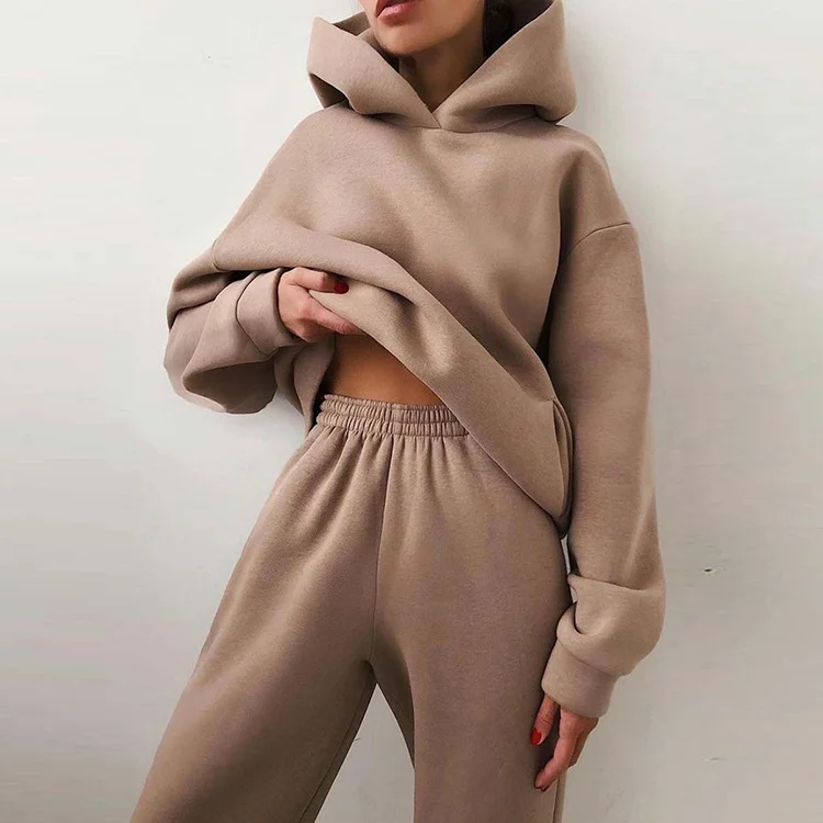 Uveng Uveng 2024 Women's Solid Color Casual Fashion Pants And Thick Long-Sleeved Hoodie Hoosuit For Women