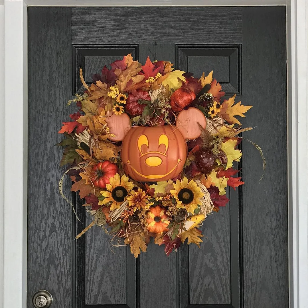 2023 Fall Pumpkin Wreath for Front Door with Pumpkins Artificial Maples Sunflower Autumns Harvest Holiday Halloween Decoration