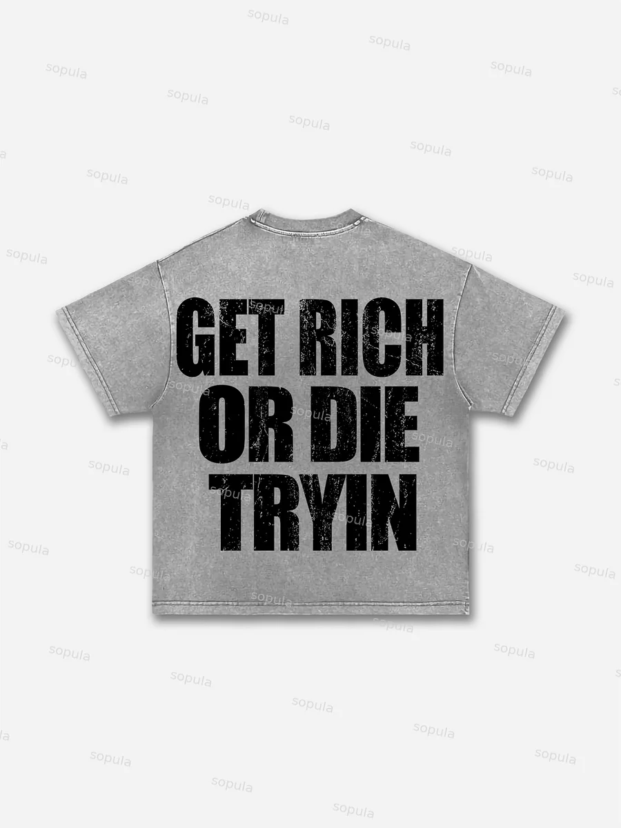 Get Rich Money Portrait Print Acid Wash T-shirt