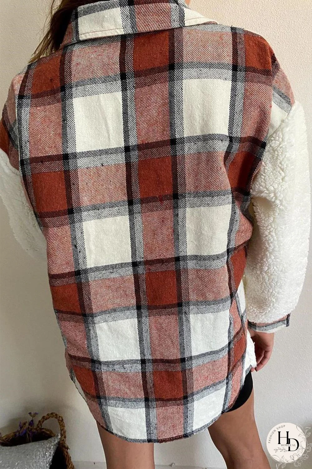 Red Fashion Casual Plaid Print Split Joint Cardigan Turndown Collar Outerwear