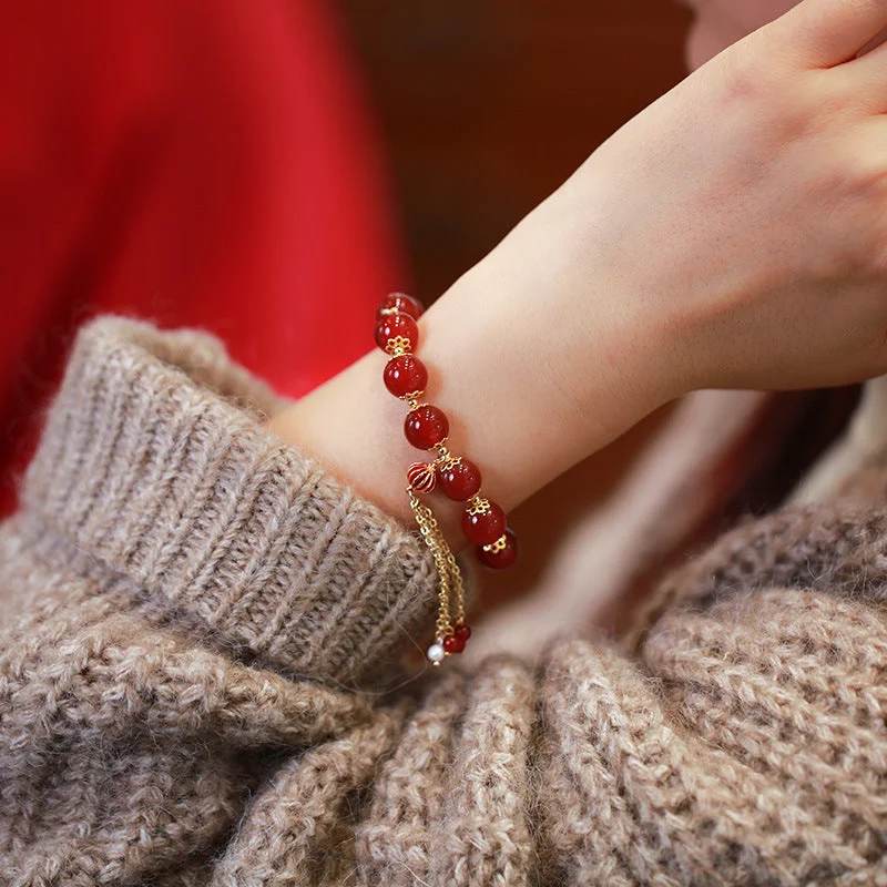 Lantern Red Agate Tassel Bracelet