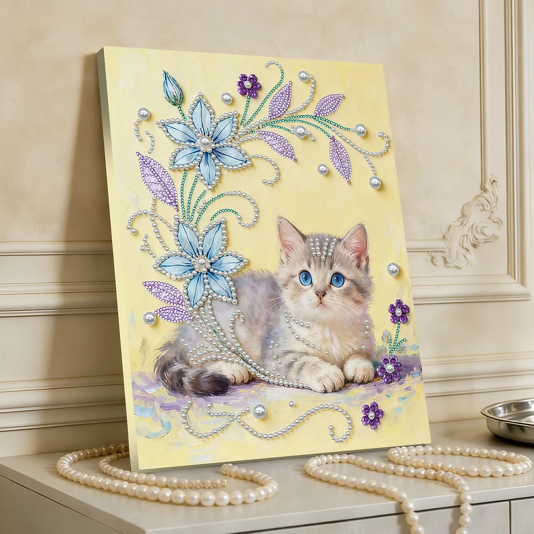 Kitten - DIY Pearl Diamond Art Kit With Frame 30*40cm