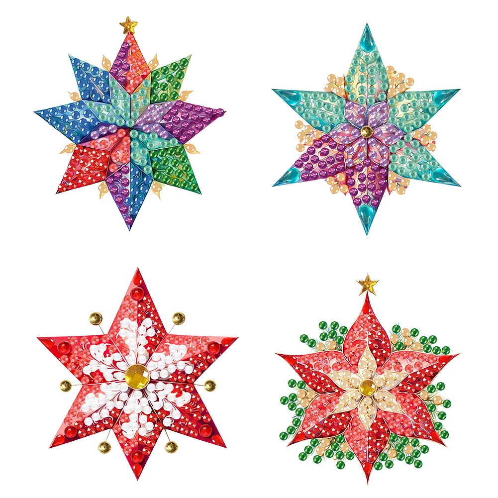 4Pcs Christmas Star Acrylic Special Shaped Diamond Art Brooch Jewelry Kit