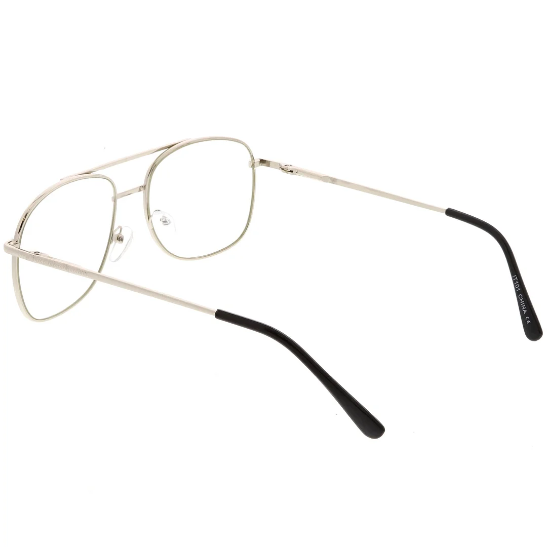Classic Metal Aviator Glasses Double Crossbar Square Clear Lens 55mm
