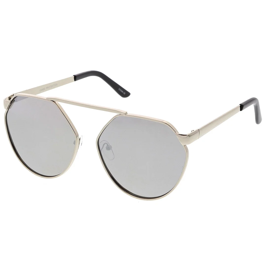 Oversize Geometric Metal Aviator glasses With Mirrored Flat Lens 60mm