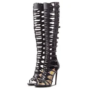 Vintage Black Multi-Strap Knee-High Caged Gladiator Heels