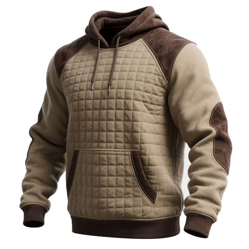 Suede Splicing Quilted Hoodie With Contrast Sleeves For Ultimate Warmth And Style