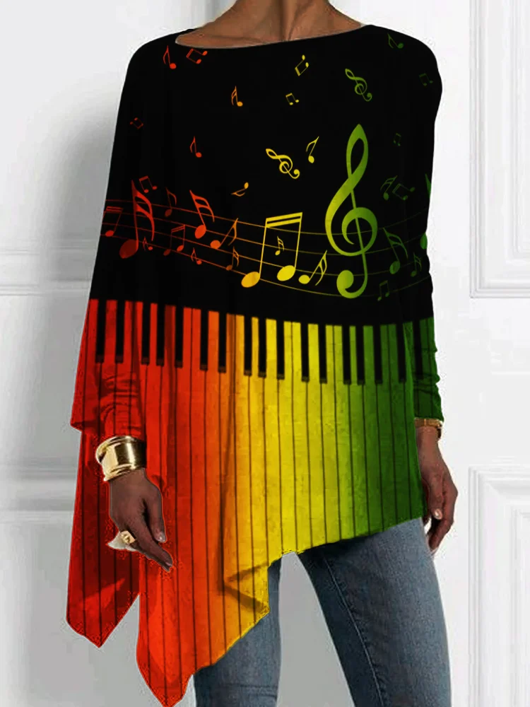 Rasta Gradient Piano Keys & Notes Contrast T Shirt