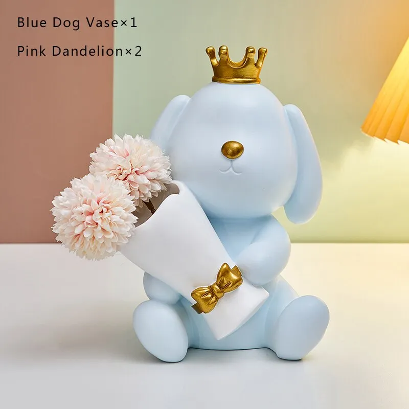 Nordic Decorative Vase Creative Crown Puppy Mini Vase Dried Flowers for Decoration Wedding Centerpiece Home Decor Modern Gift