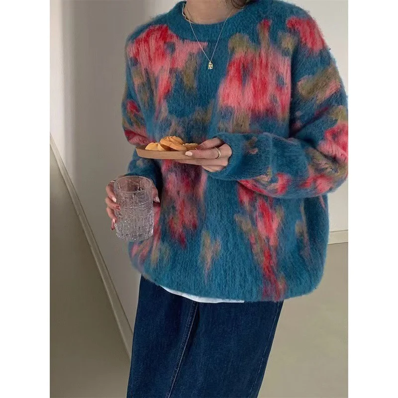 Oil painting tie-dye warm sweater