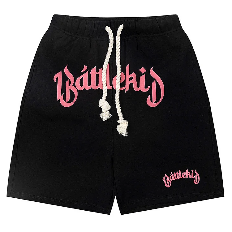 Puff Print Graphic Pink Letters Casual Shorts