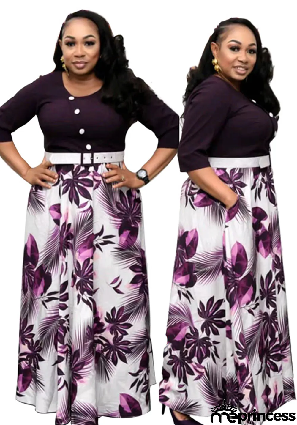 Africa Plus Size Women's Maxi Dress Casual Women's Knitting Round Neck A-Line Dress