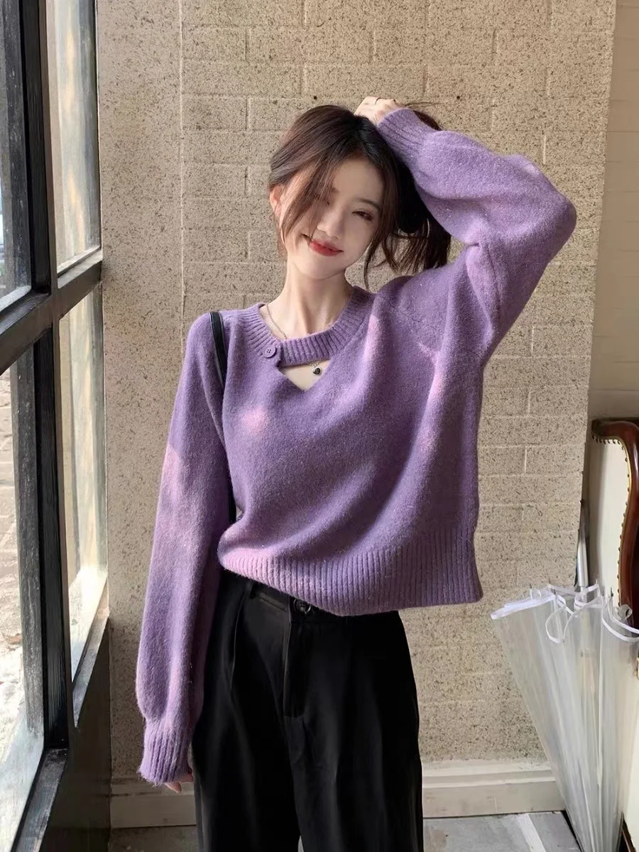 Ueong Women's Sweater 2024 Spring And Autumn New Lazy Style Retro Hollowed-Out Sweater With A Gentle Bottomed Top