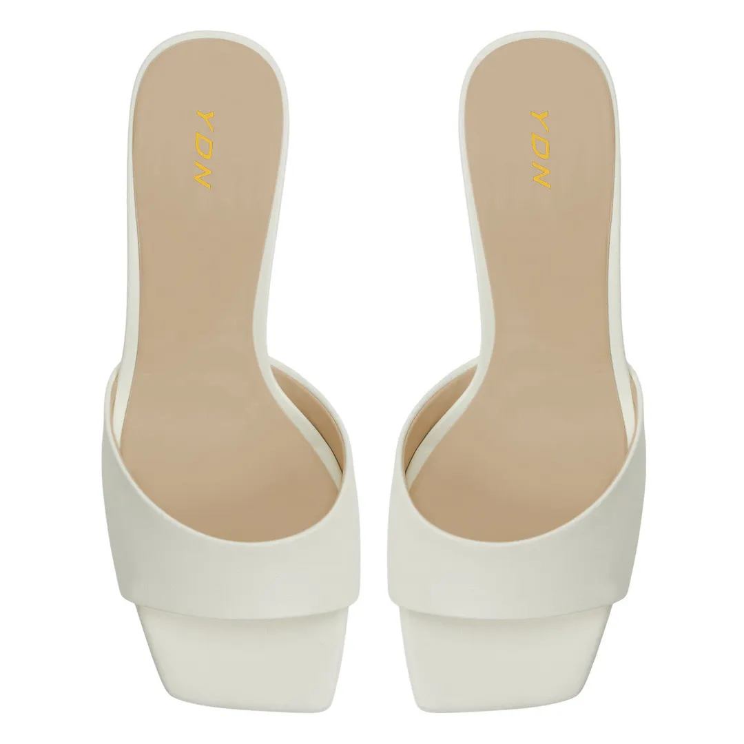 YDN Ivory Open Square Toe Chunky Heel Slide Shoes for Women