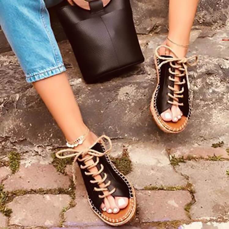 GOOSHOE Flat Leatherr Open Toe Walking Sandals