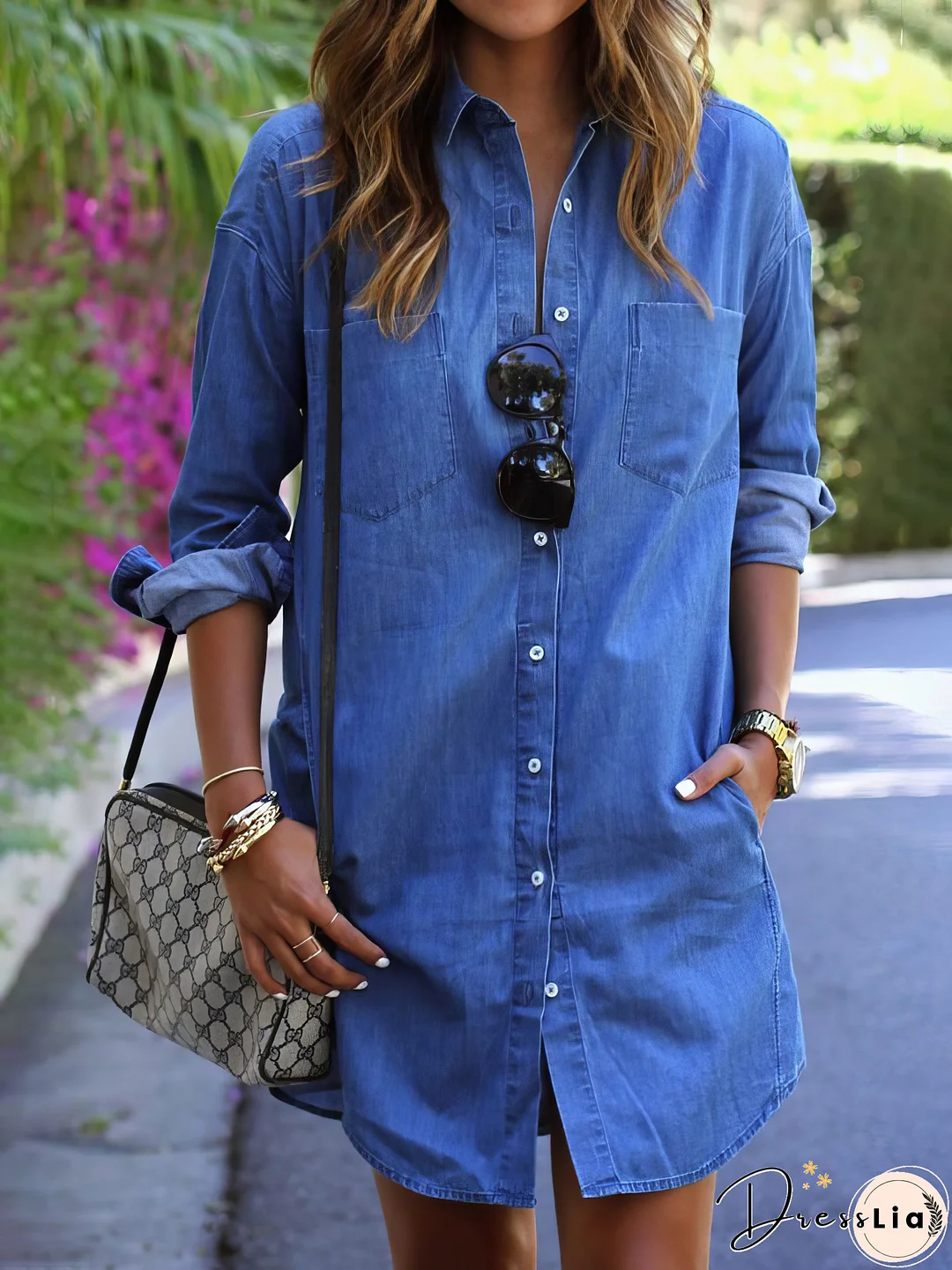 Casual Denim Long Sleeve Shirt Dress
