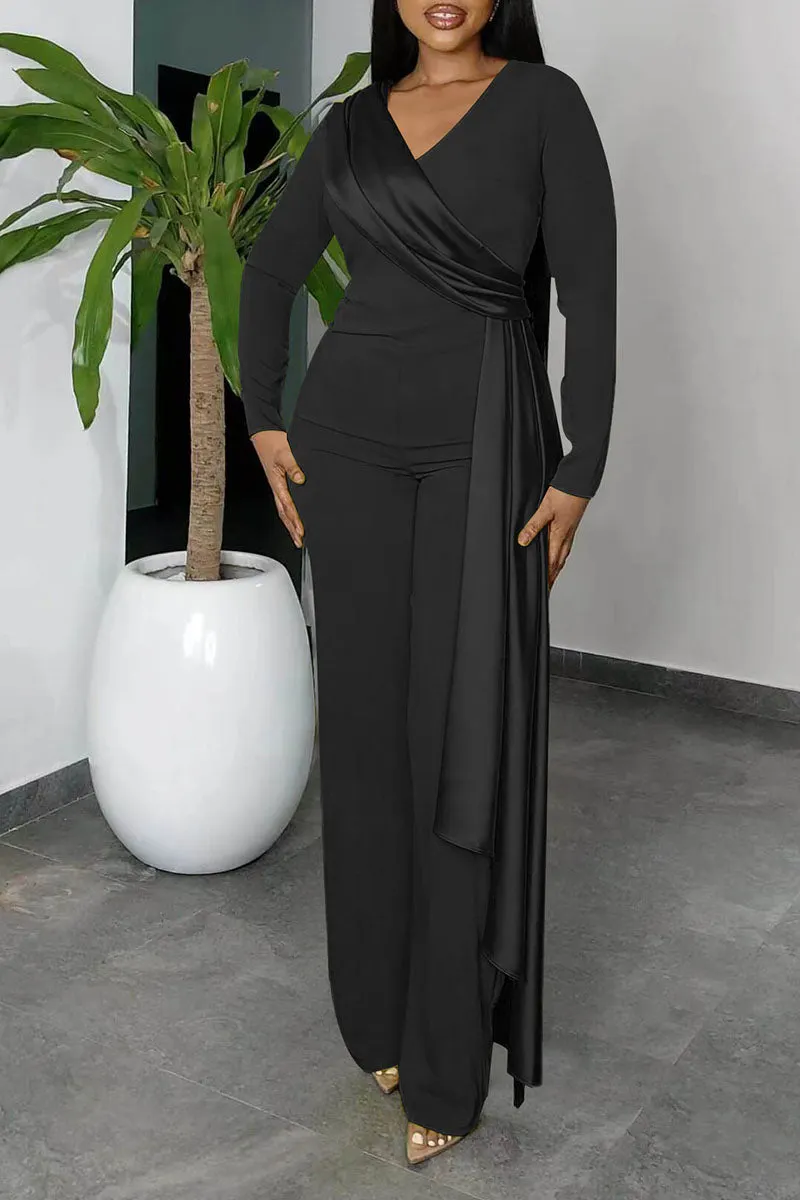 Fashion Solid Patchwork V Neck Harlan Jumpsuits main image 1