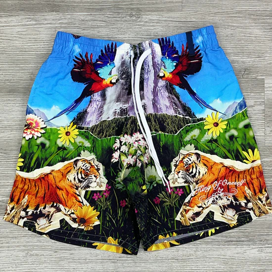 BrosWear Hawaiian Tiger Parrot Print Shorts
