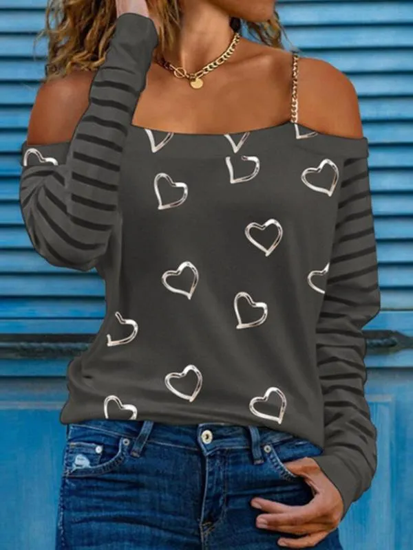 Heart Pattern Chain Shoulder Strap Top