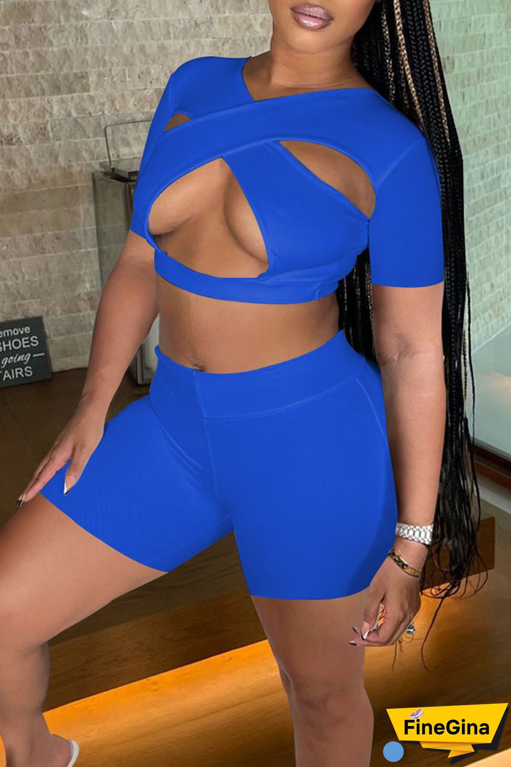 White Sexy Solid Hollowed Out Patchwork V Neck Short Sleeve Two Pieces