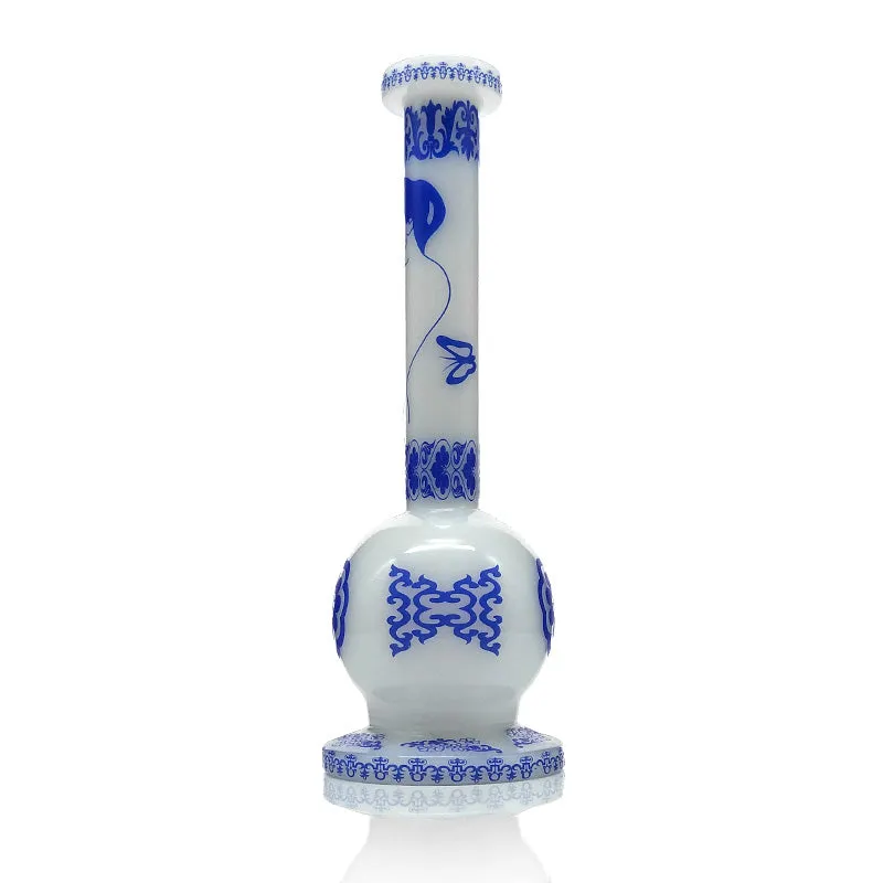 9 Inches Tall Glass Water Pipe with Blue Painted 