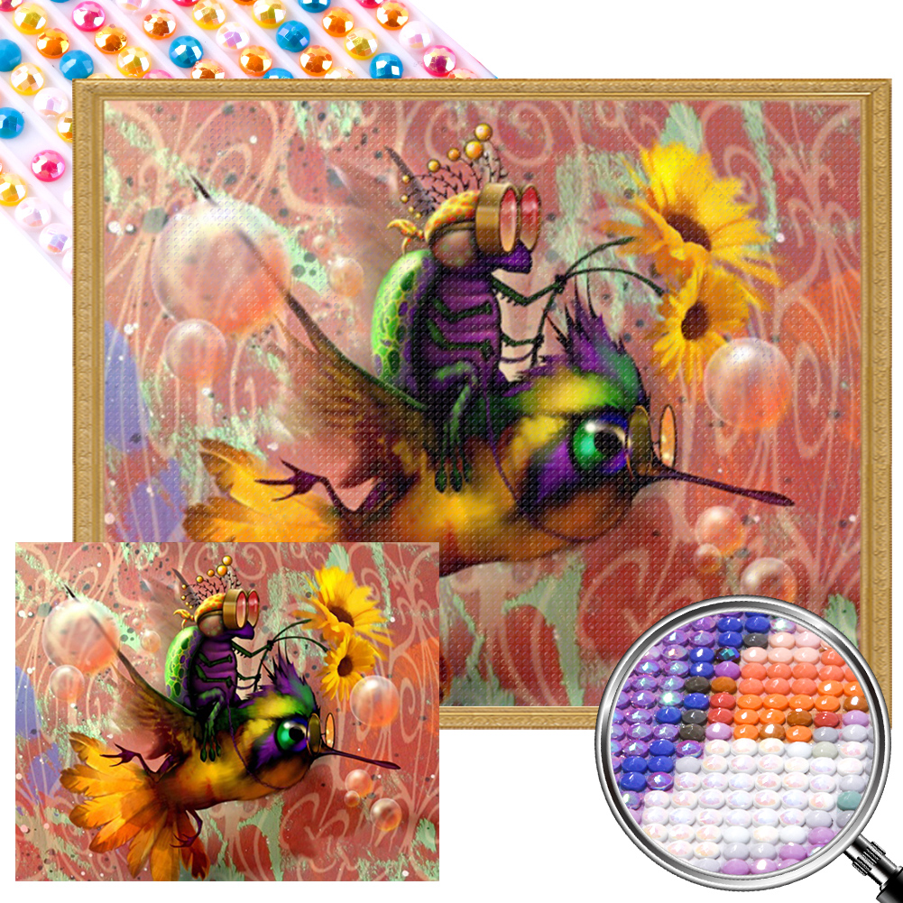 Hummingbird 50*40cm(picture) full round drill diamond painting with 3 to 5 colors of AB drills