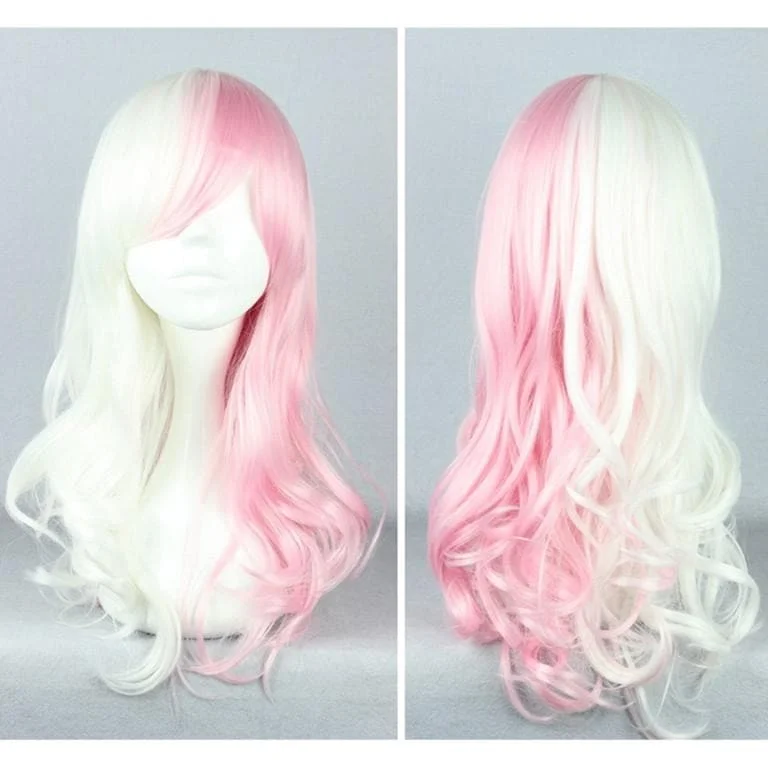 Danganronpa Monomi Pink/White Long Curly Cosplay Wig SP141174