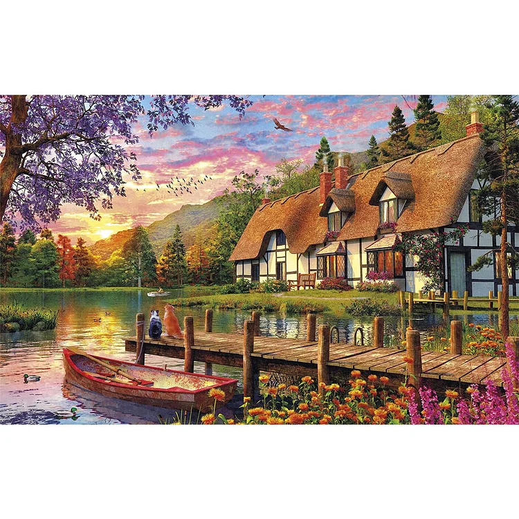 Lake House Sunset - Printed Cross stitch 11CT 60*45CM