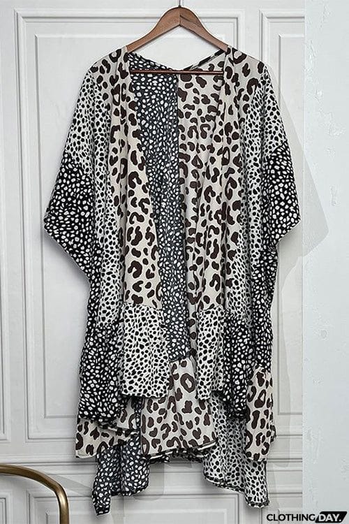 Mixed Animal Print Long Kimono
