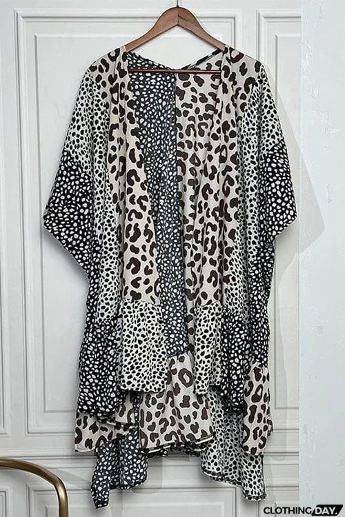 Mixed Animal Print Long Kimono
