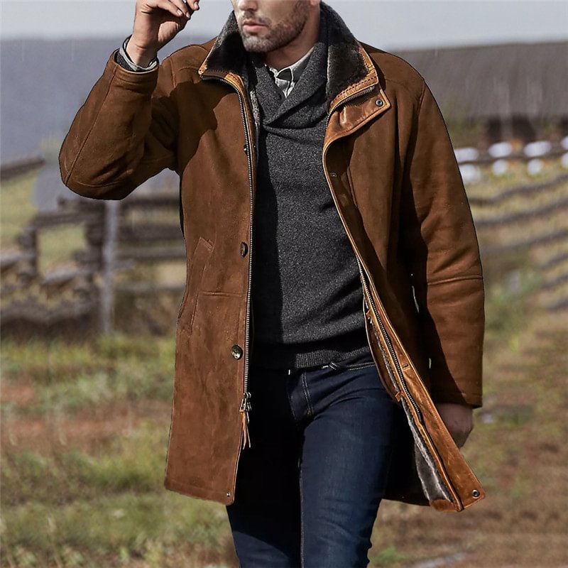 Men's mid-length loose leather coat
