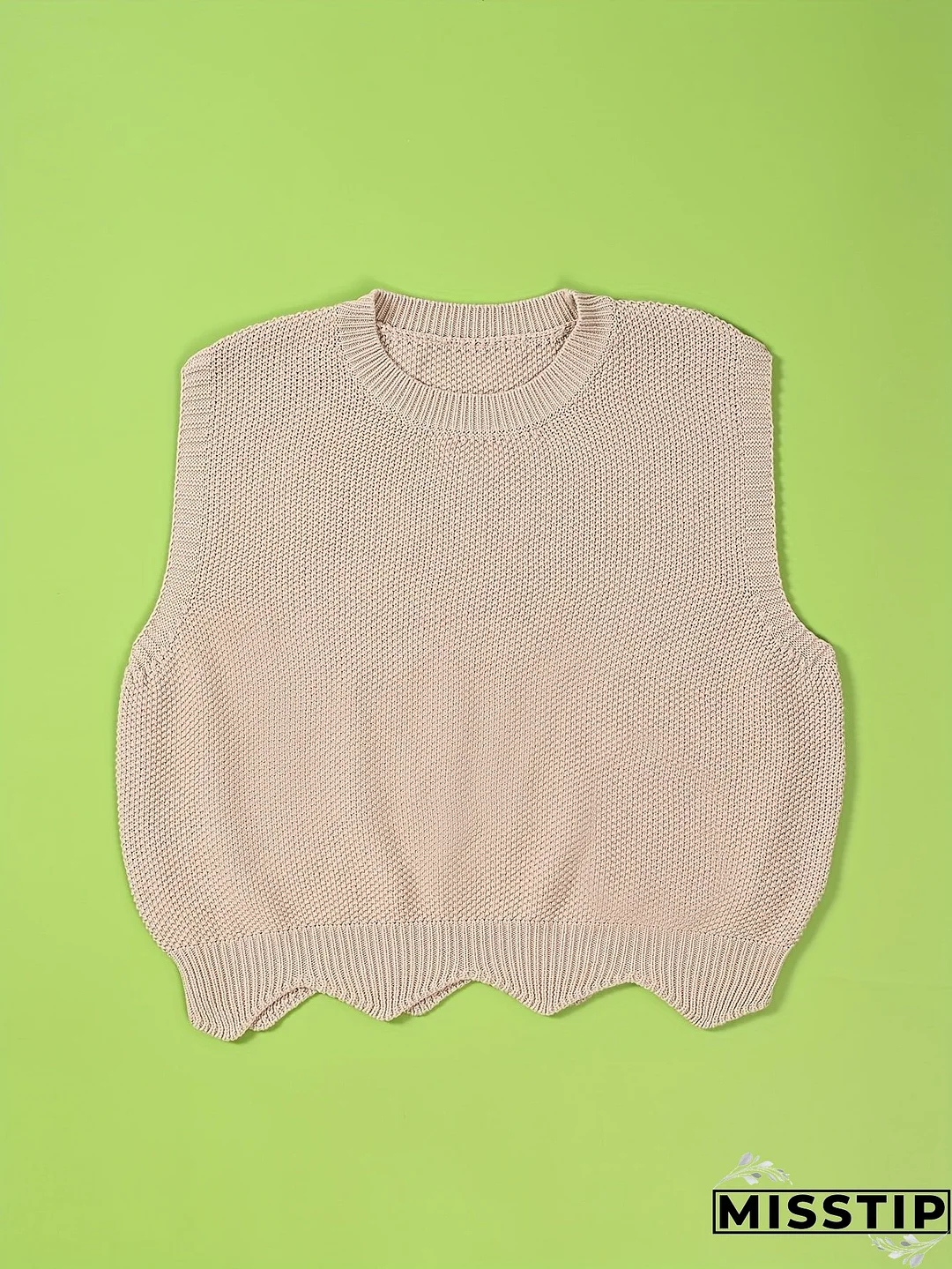 Solid Crew Neck Knitted Vest, Casual Sleeveless Loose Sweater, Women's Clothing