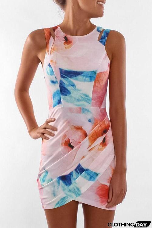 Floral Slit Hem Sleeveless Mini Dress