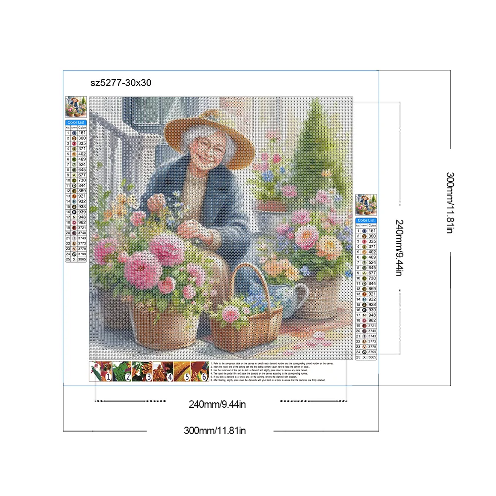 Diamond Painting - Full Round Drill - Garden Old Lady(Canvas|30*30cm)