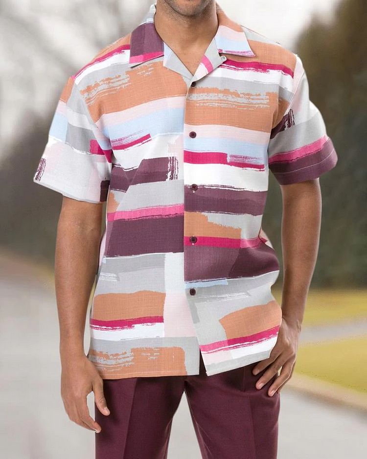 Short Sleeve Printed Two Piece Walking Suit Trousers