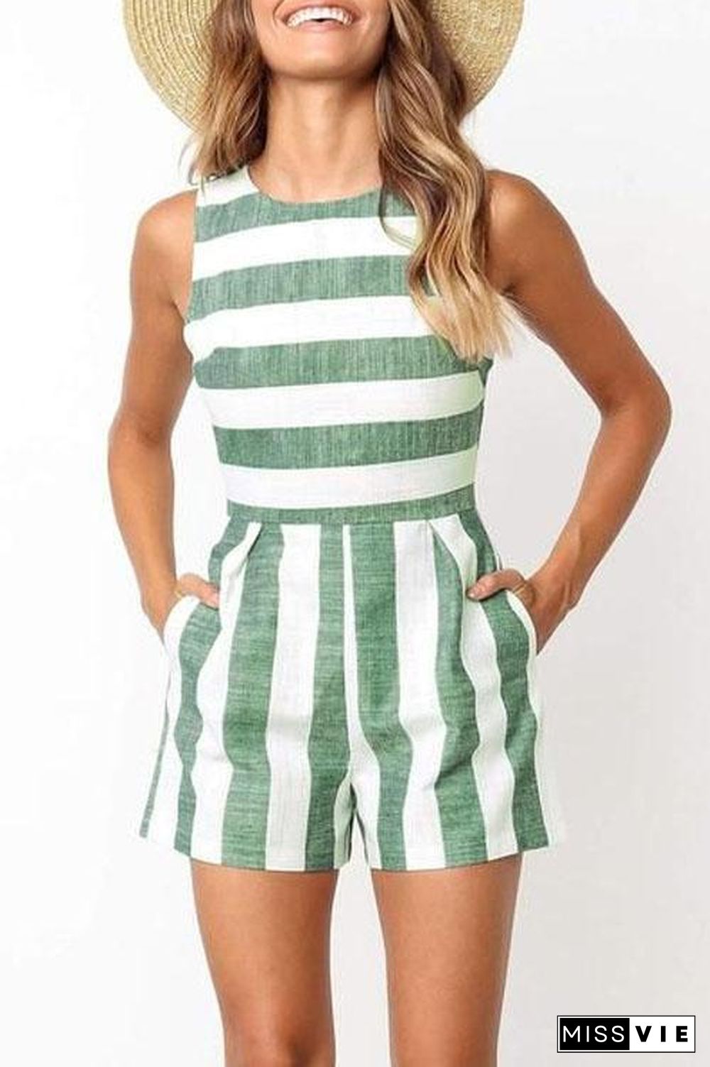 Wide Striped Pocket Romper