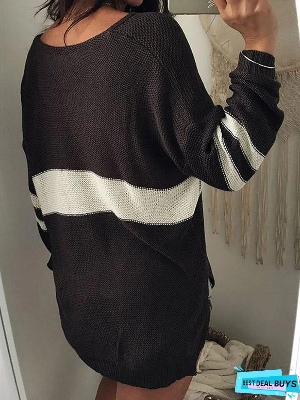 V-Neck Hollow Striped Sweater Tops