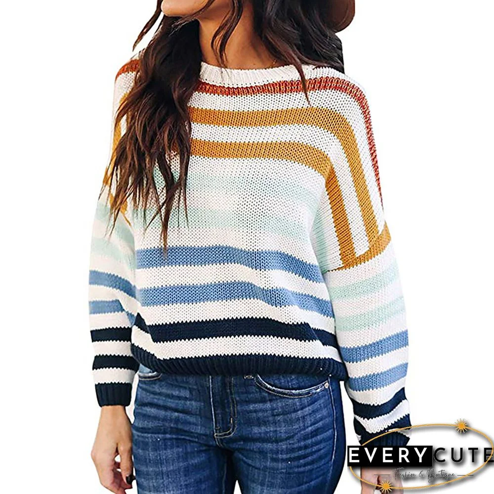 Blue Multicolor Stripes Knit Sweater