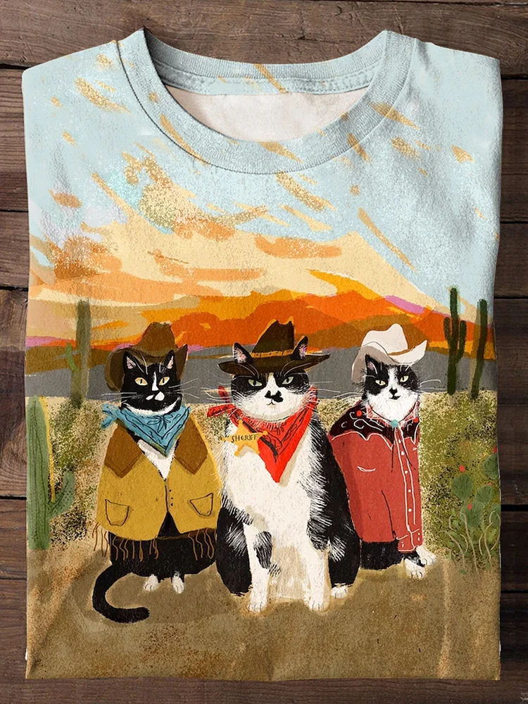 Cute Cowboy Cat Art Print T-shirt