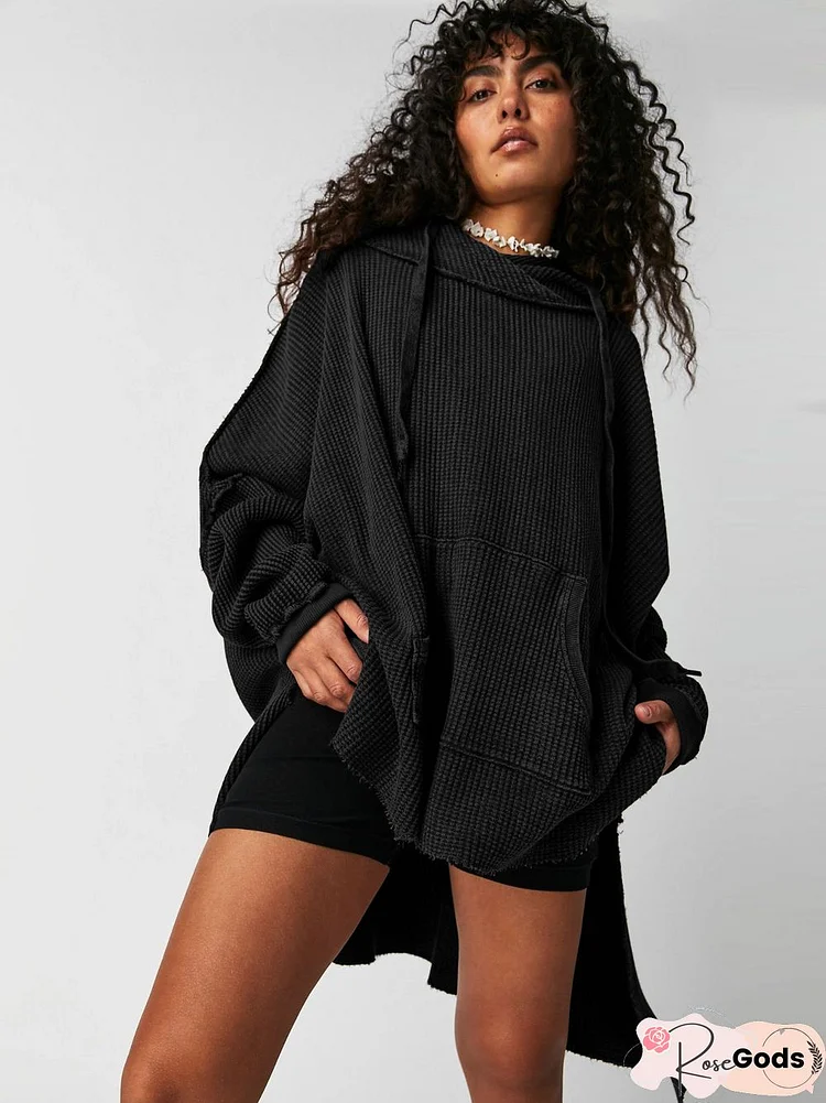 Hoodie Casual Shift Plain Sweatshirt